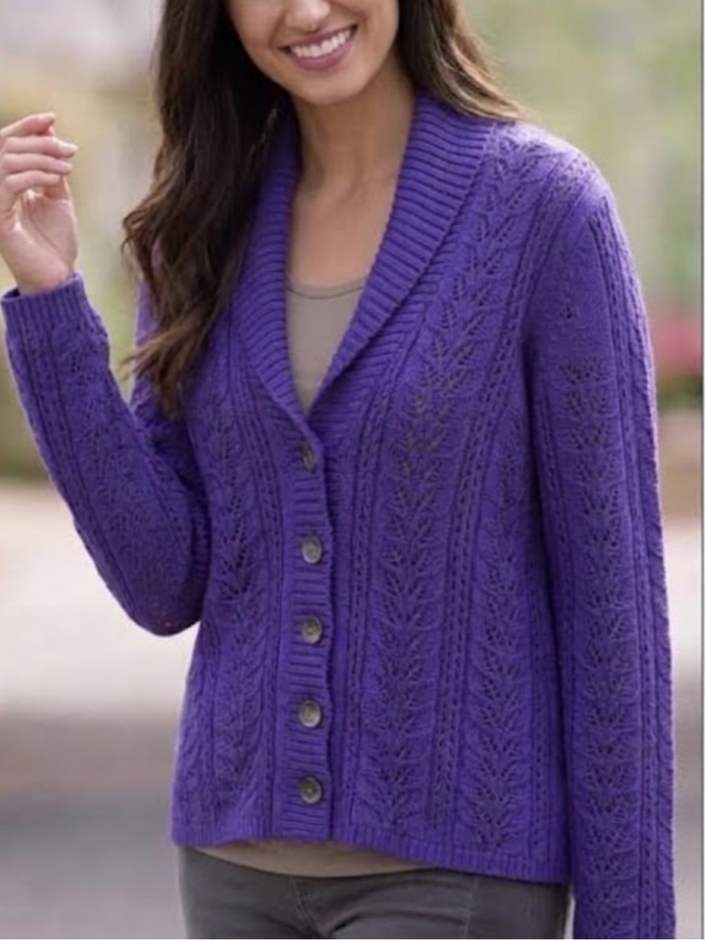 VTG J Jill Victorian royal purple cable knit collared pointelle sweater size L
